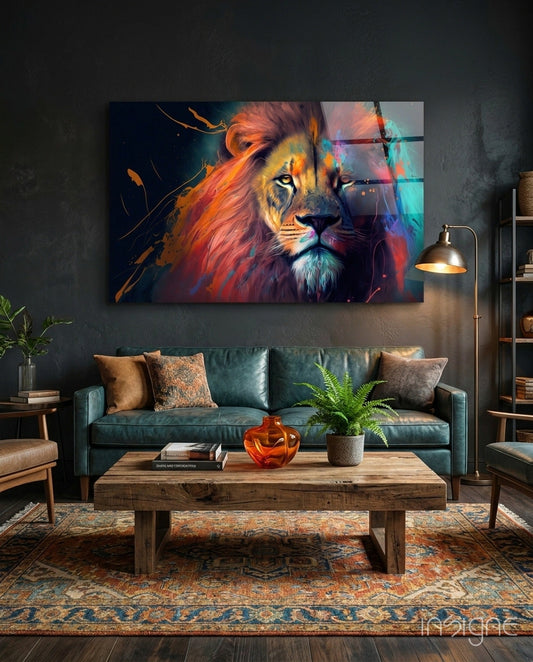 Lion glass wall art - molten rust design