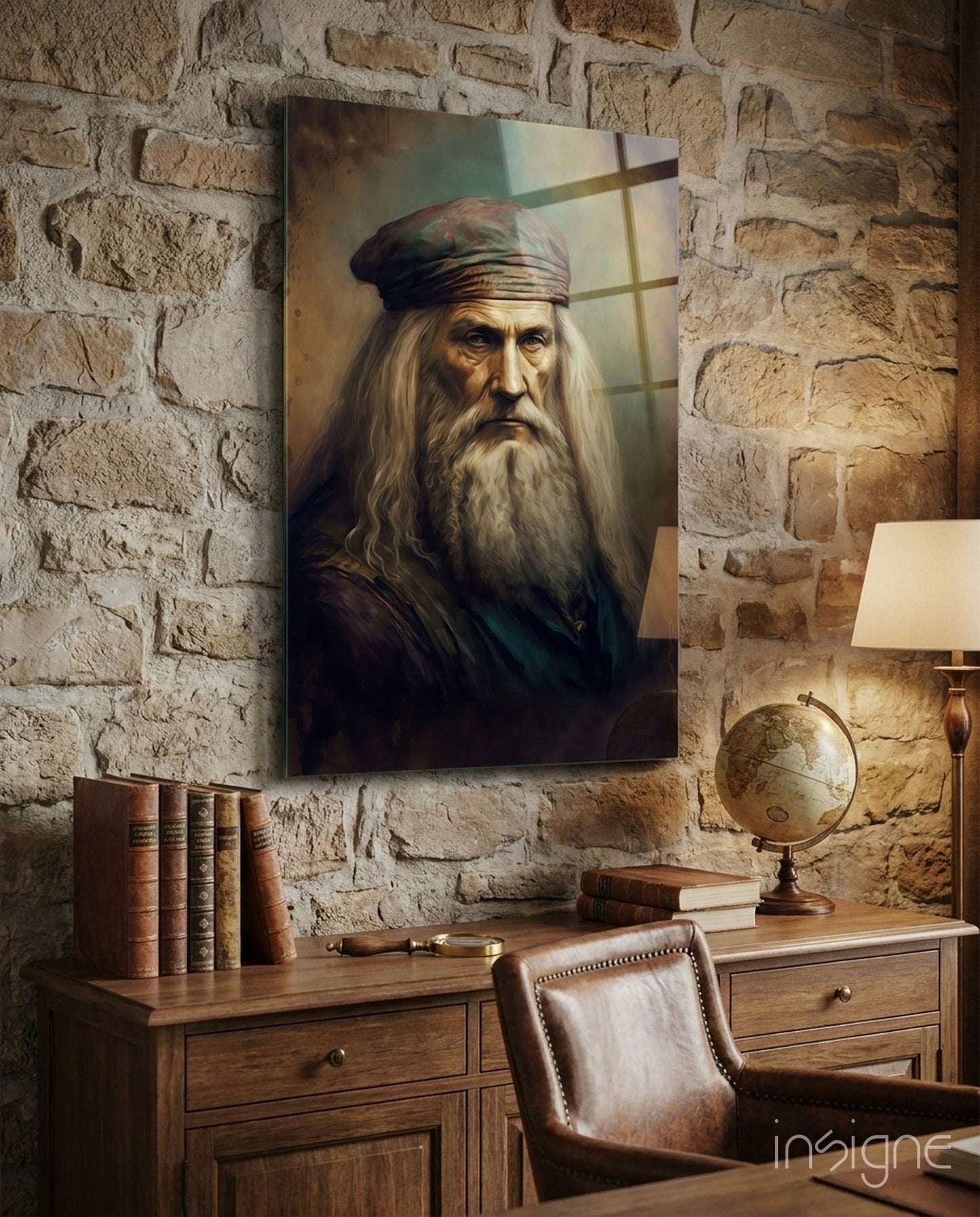 Leonardo da Vinci portrait tempered glass wall art