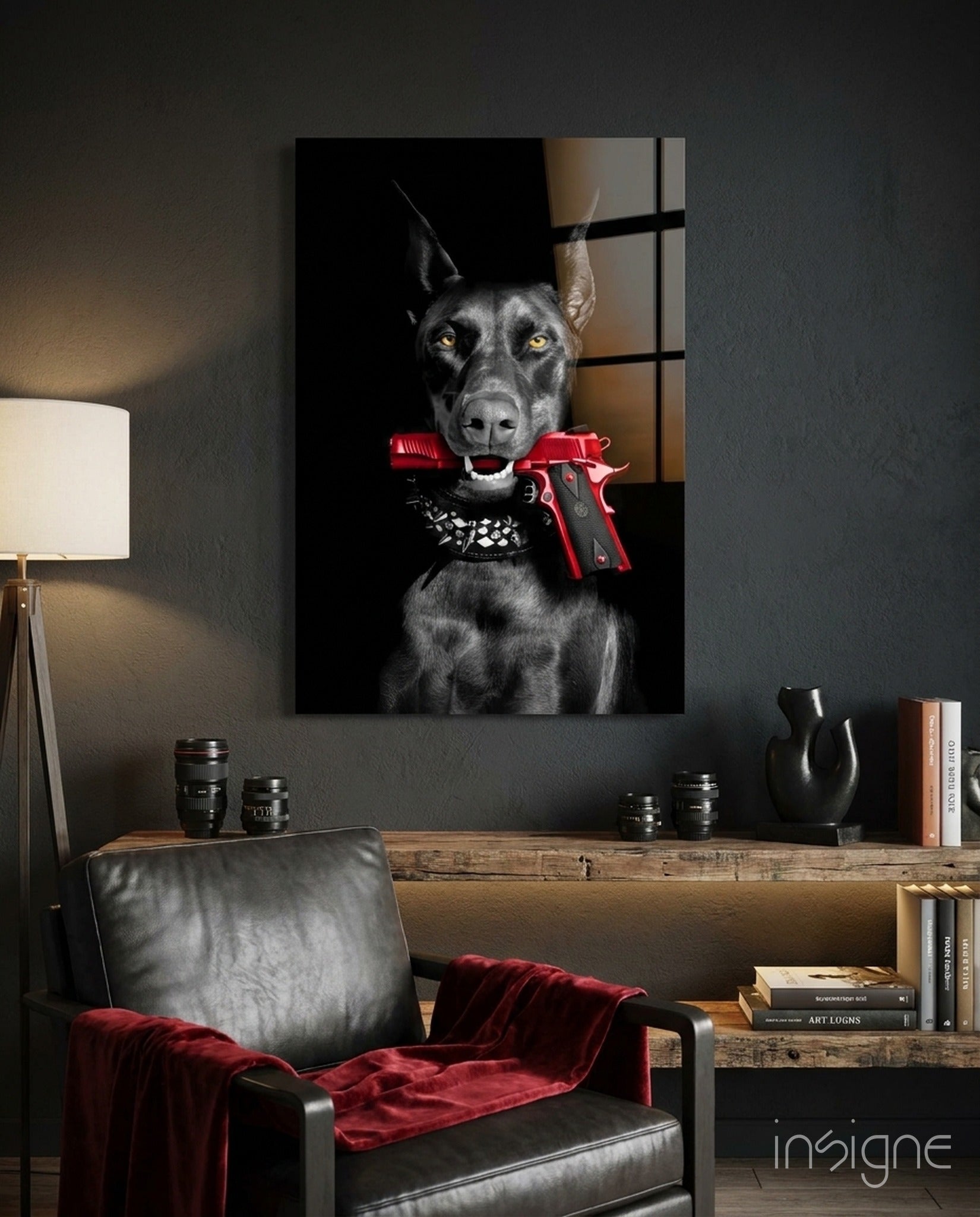 Gun dog glass wall art, classic sporting hunting dog scene on tempered glass