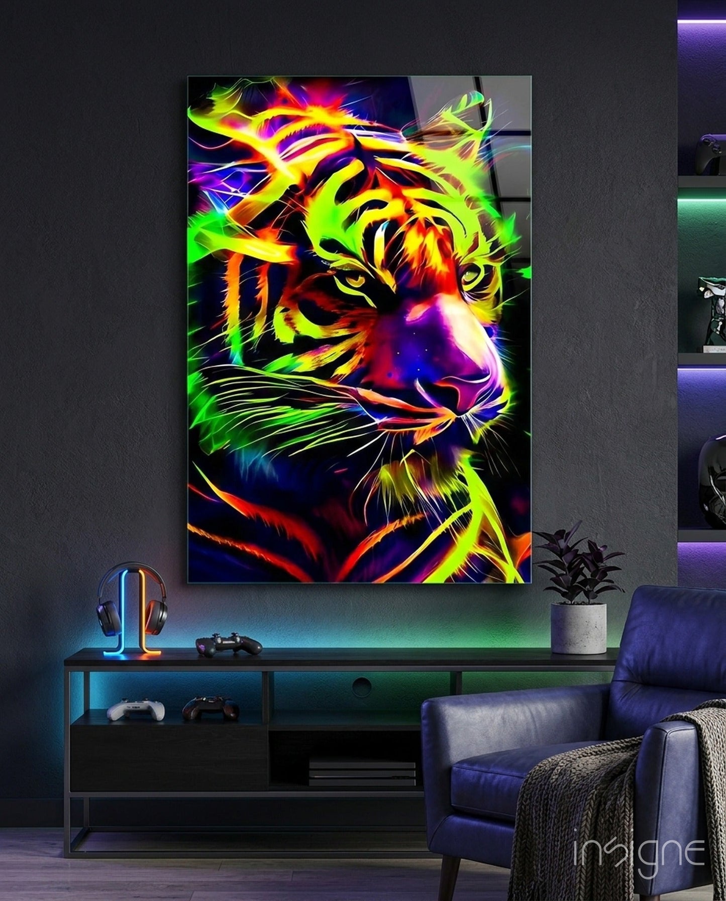 Neon Tiger Glass Wall Art