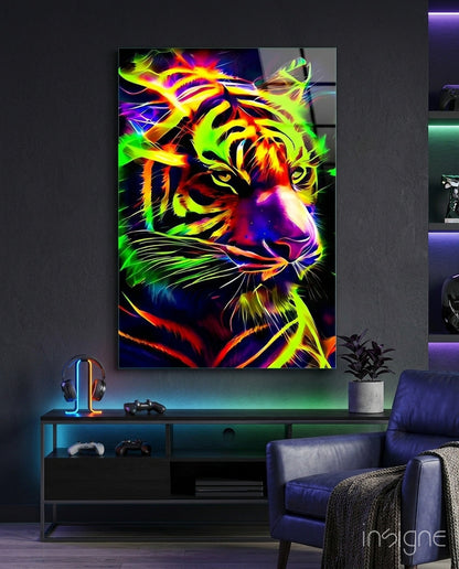Neon Tiger Glass Wall Art