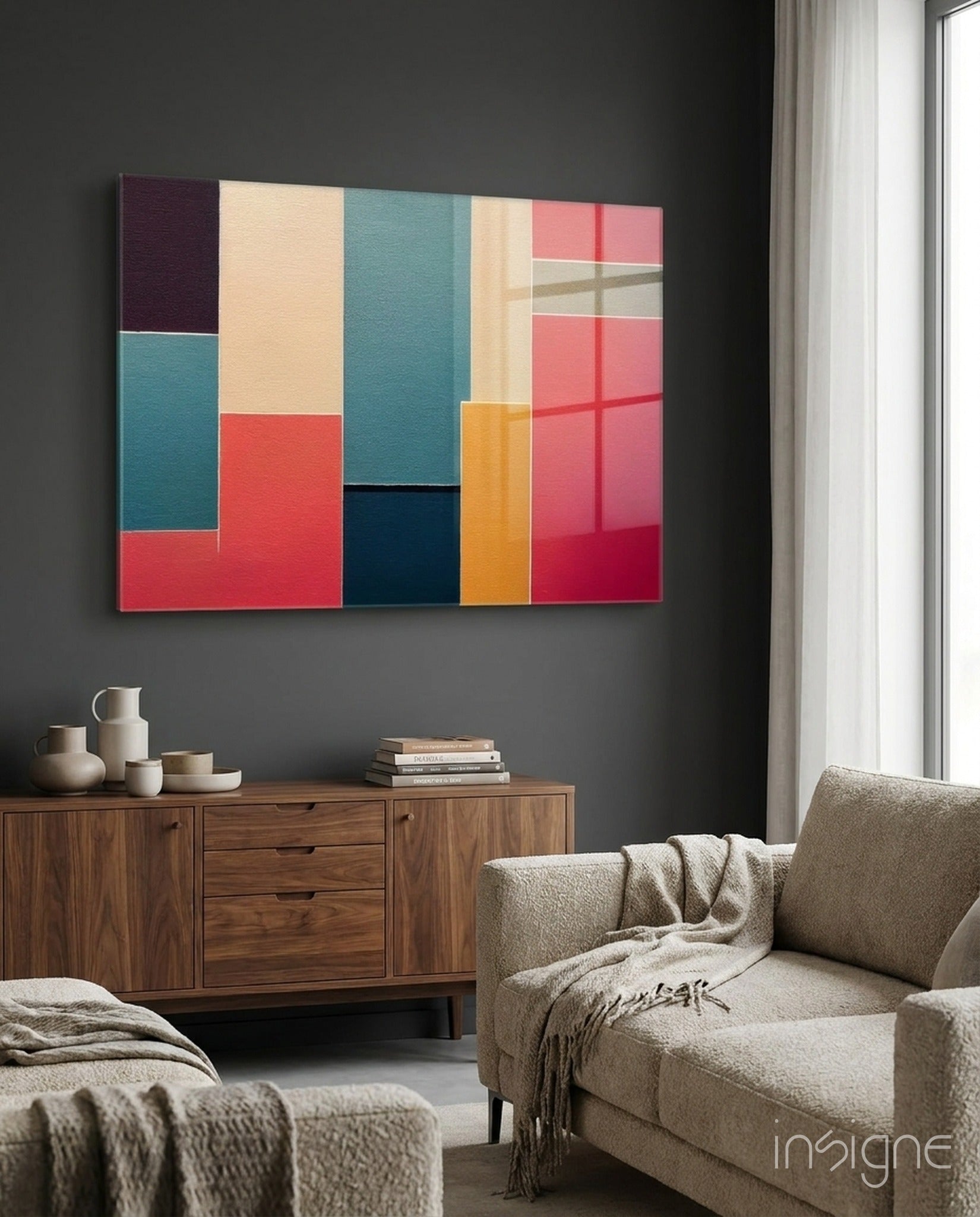 Color block rectangles glass wall art