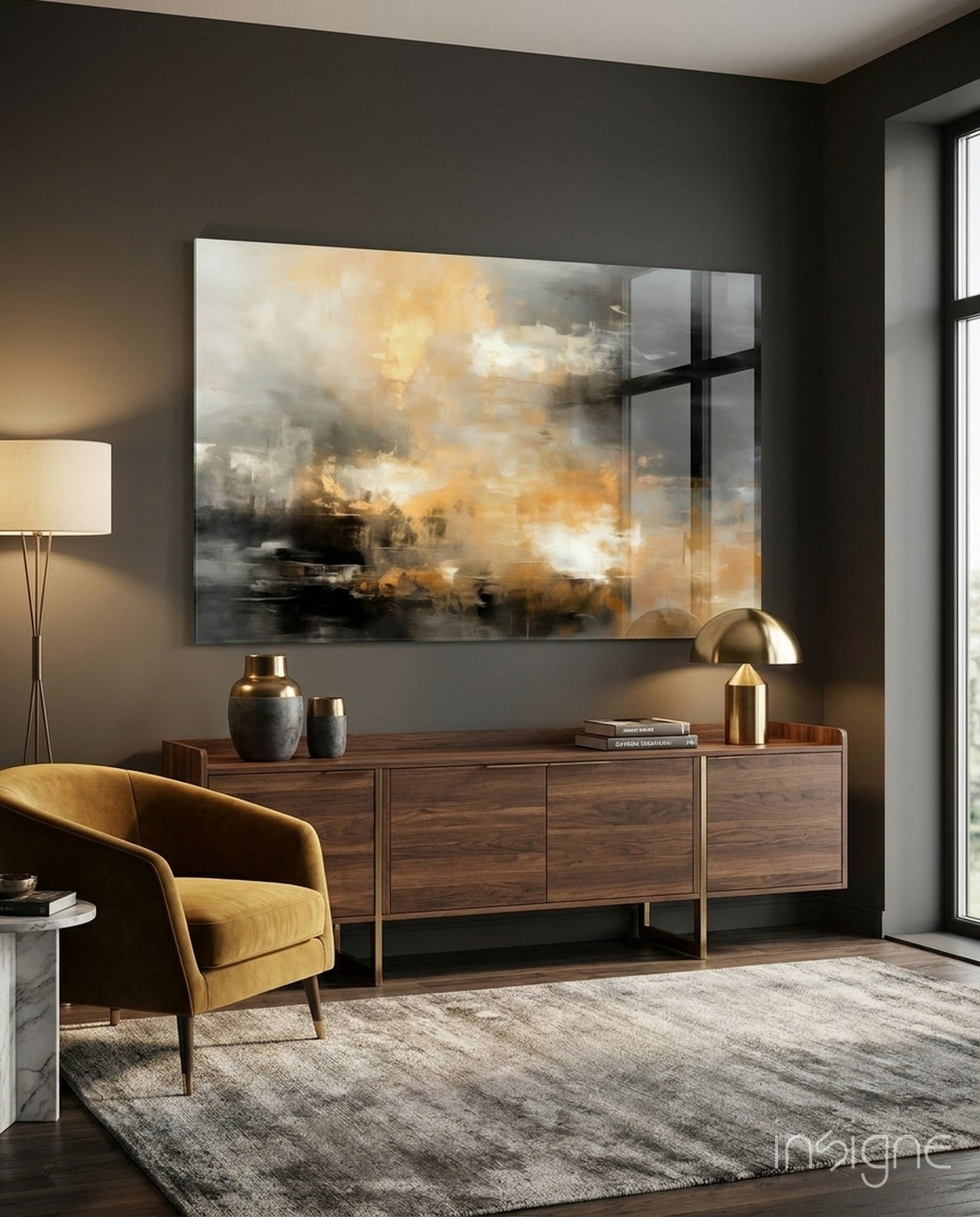 Amber horizon abstract glass wall art panel