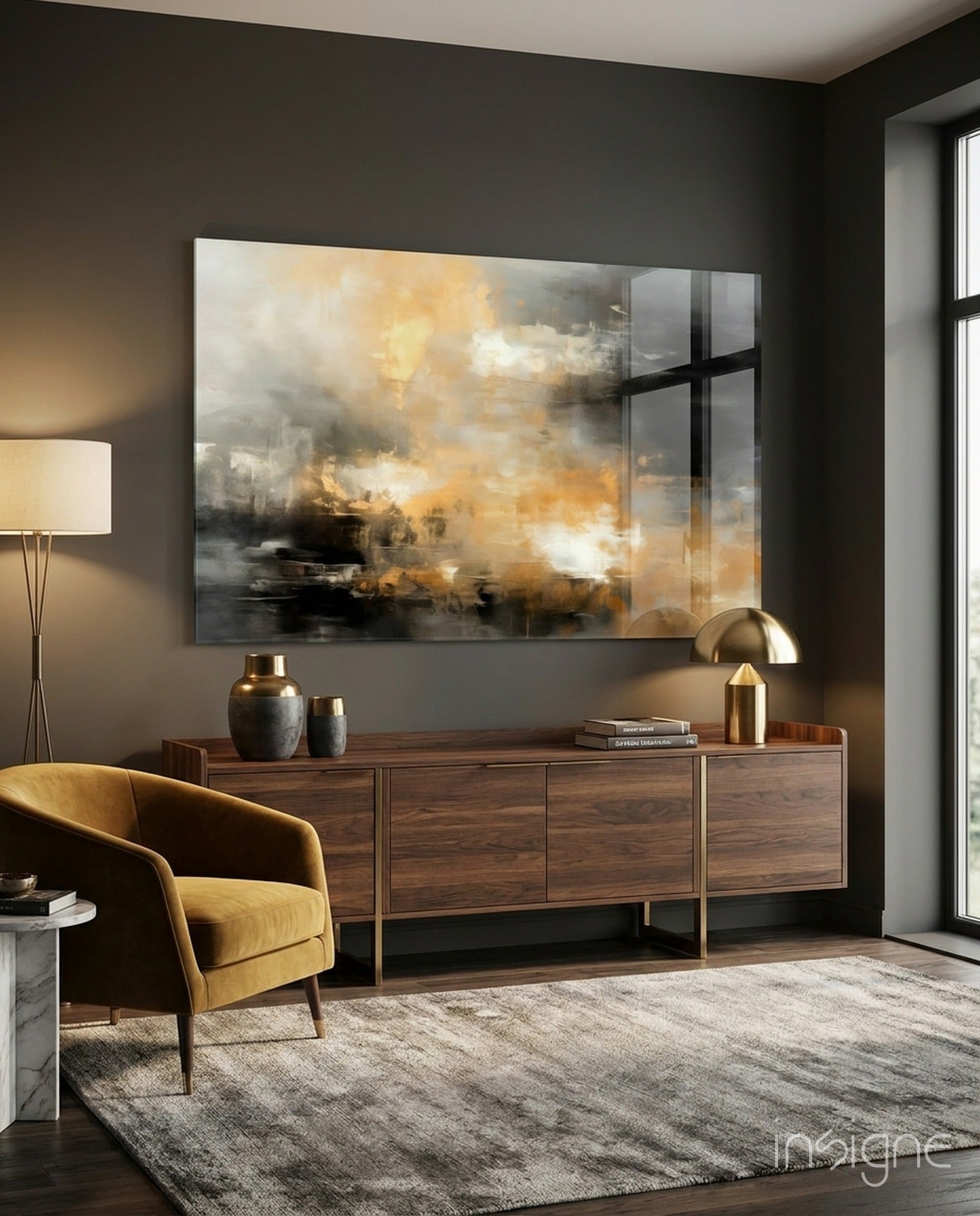 Amber horizon abstract glass wall art panel