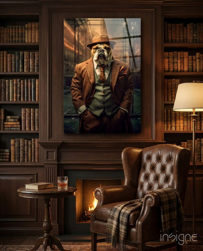 Bulldog in a Suit Glass Wall Art vintage portrait