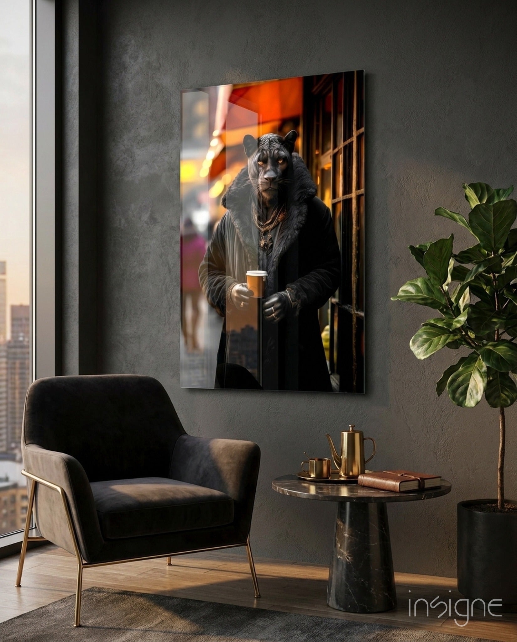 Java the Leopard panther glass wall art