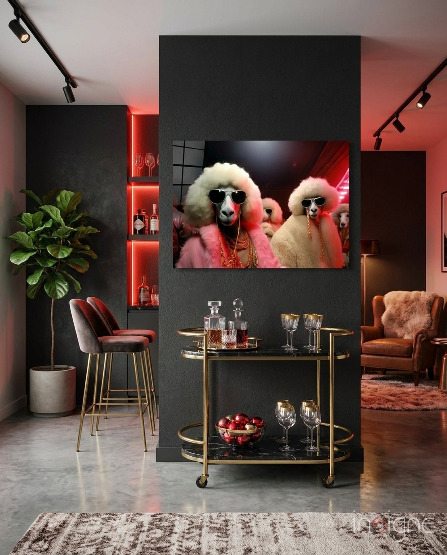 Glamorous poodle duo glass wall art