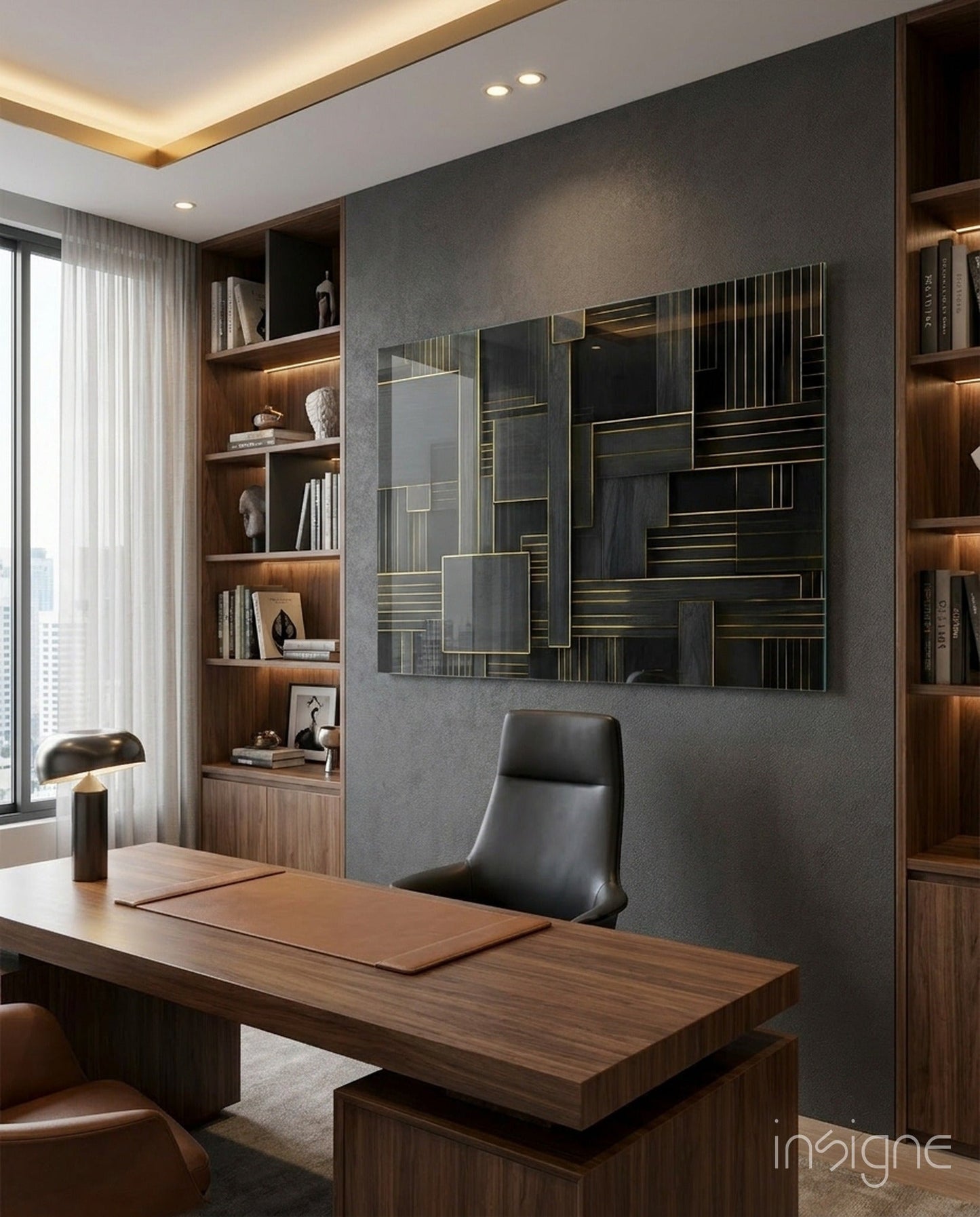 Art deco rectangles glass wall art