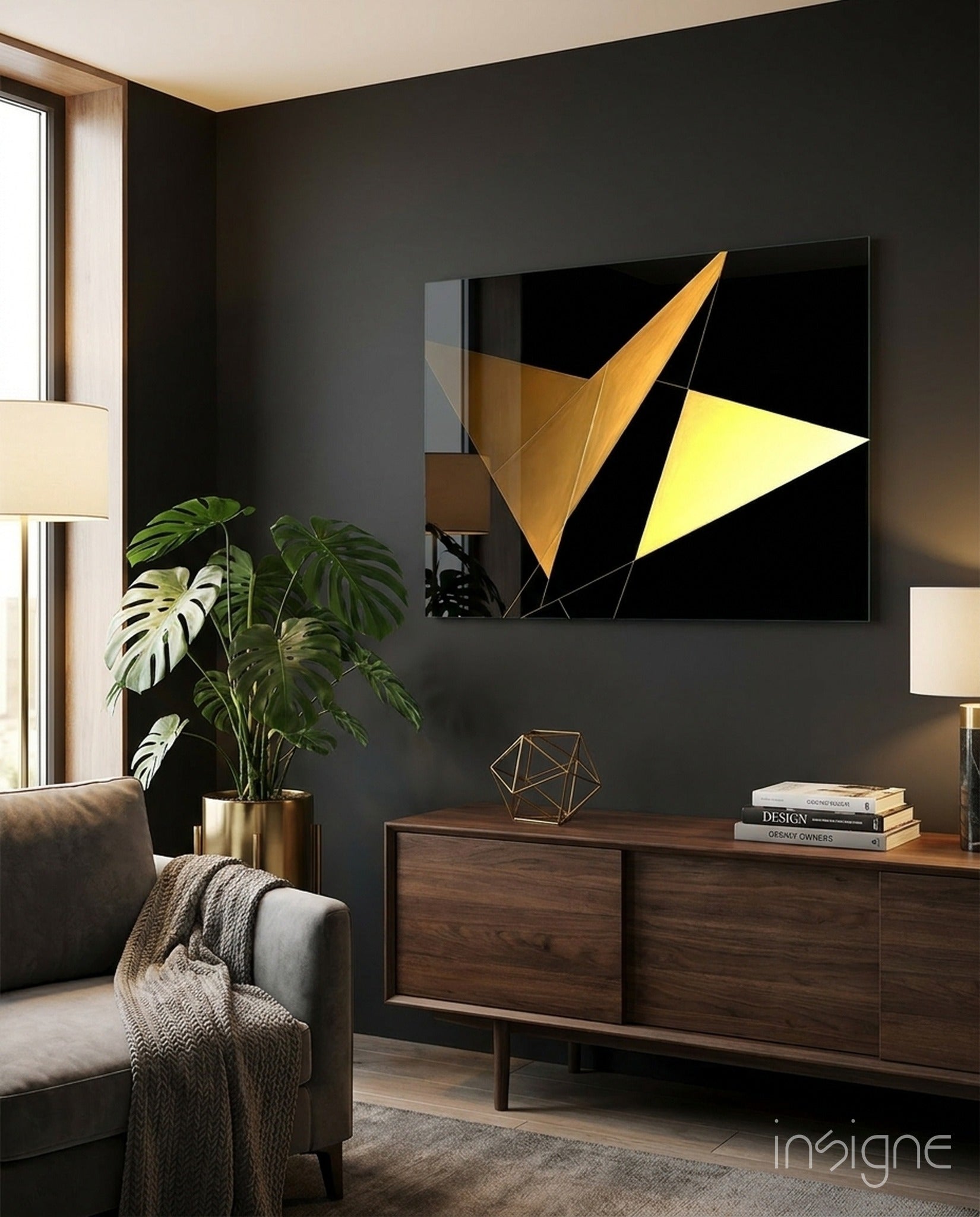 Yellow Wings glass wall art