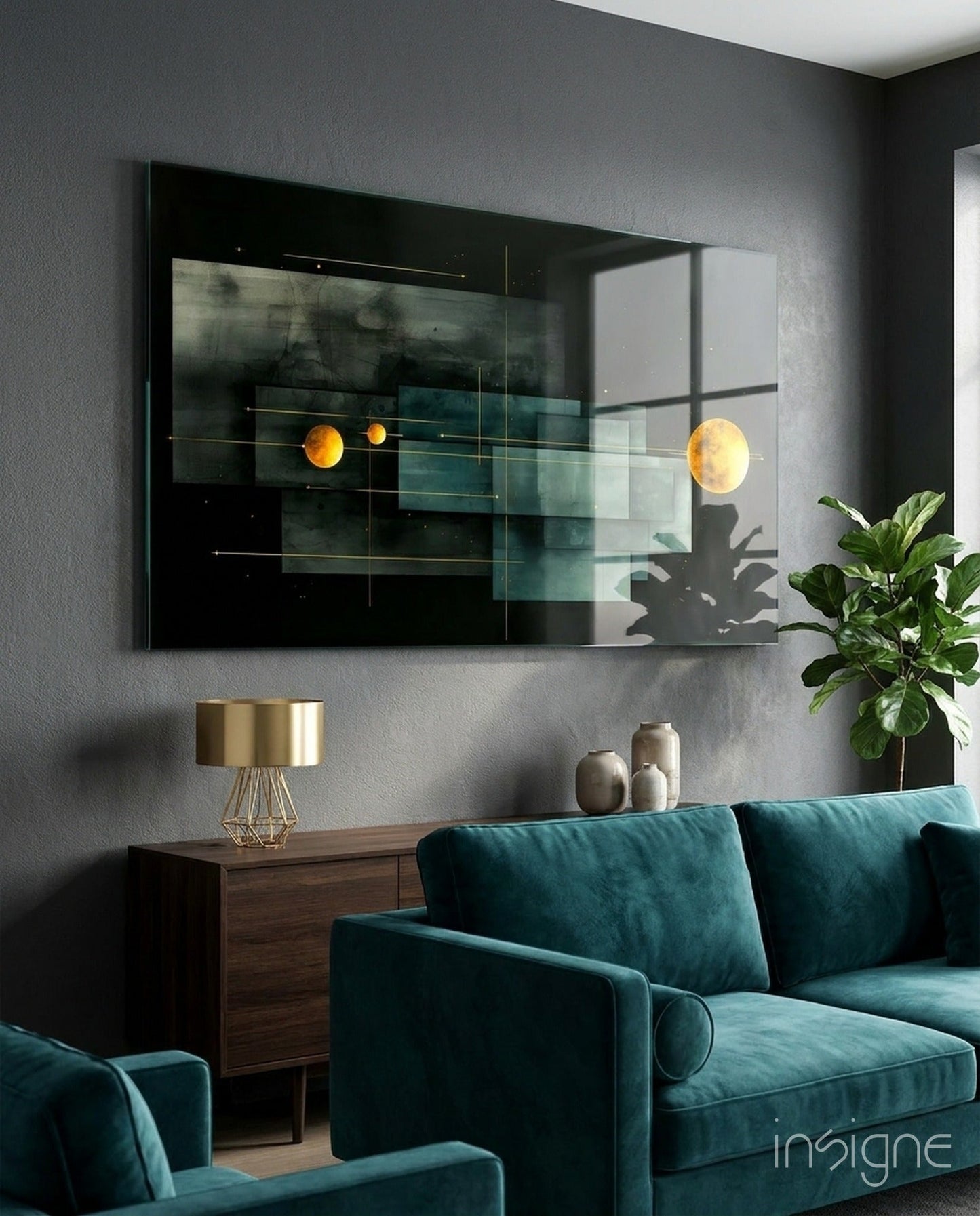 Planet race glass wall art art-deco celestial