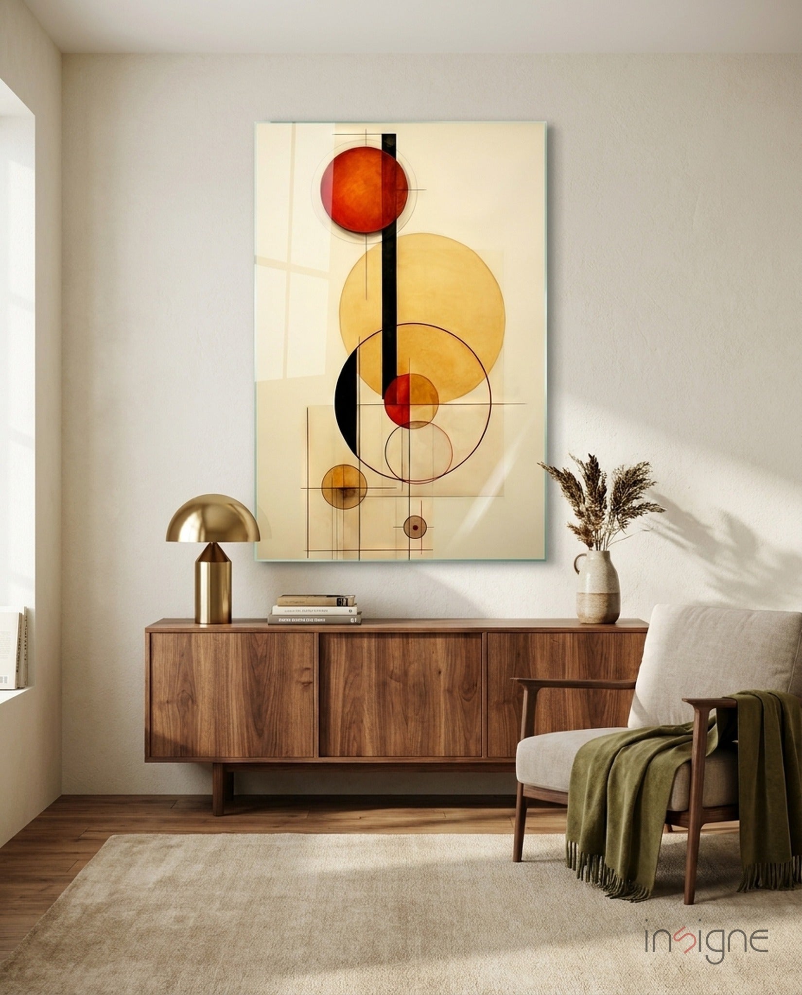 Circles Bauhaus geometric glass wall art for living room decor