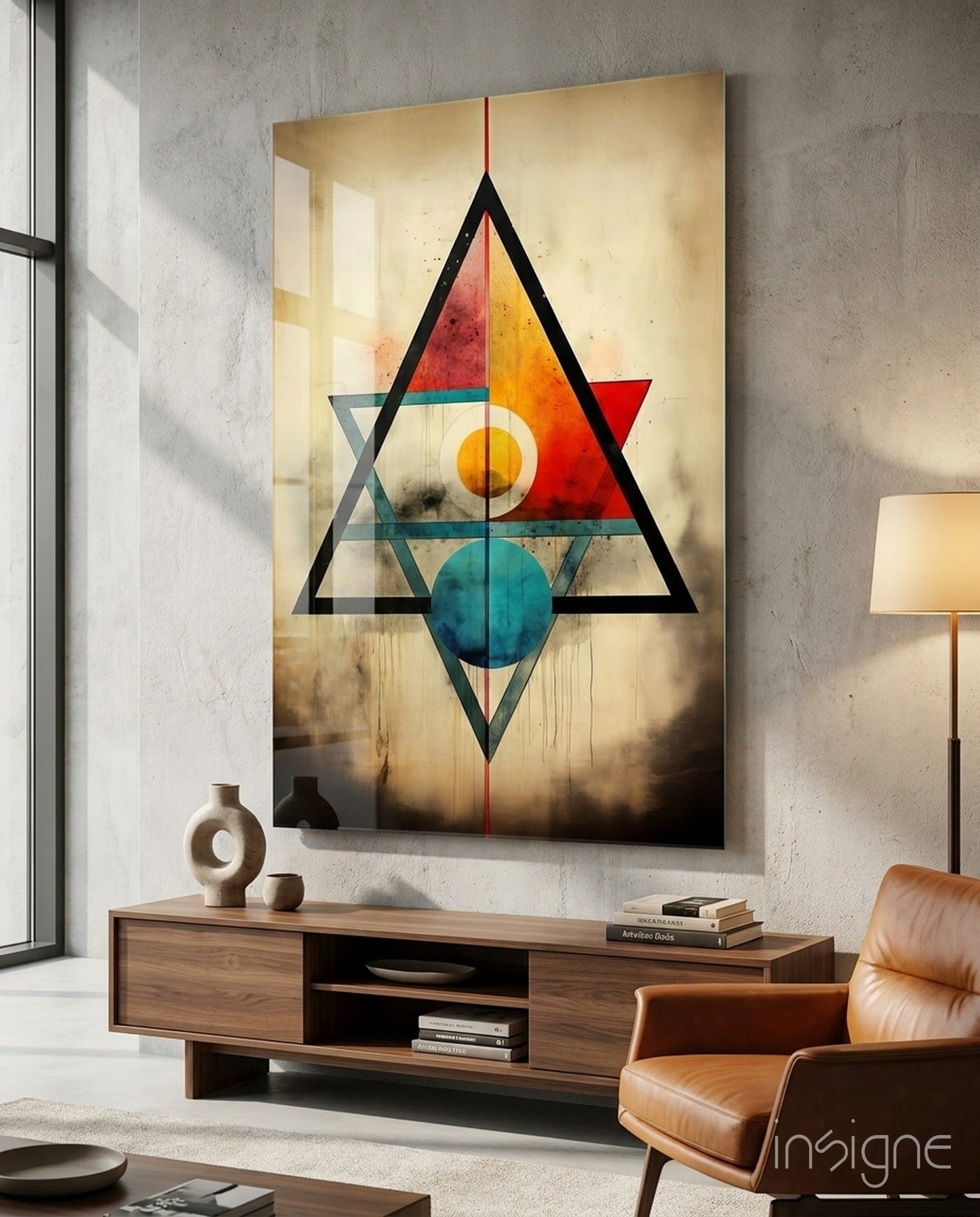 Sacred geometry triangles glass wall art