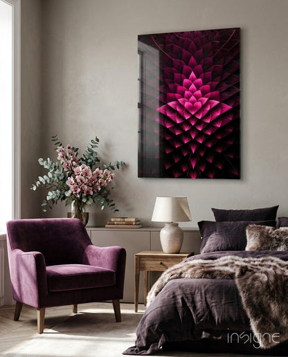 Magenta lotus fractal glass wall art