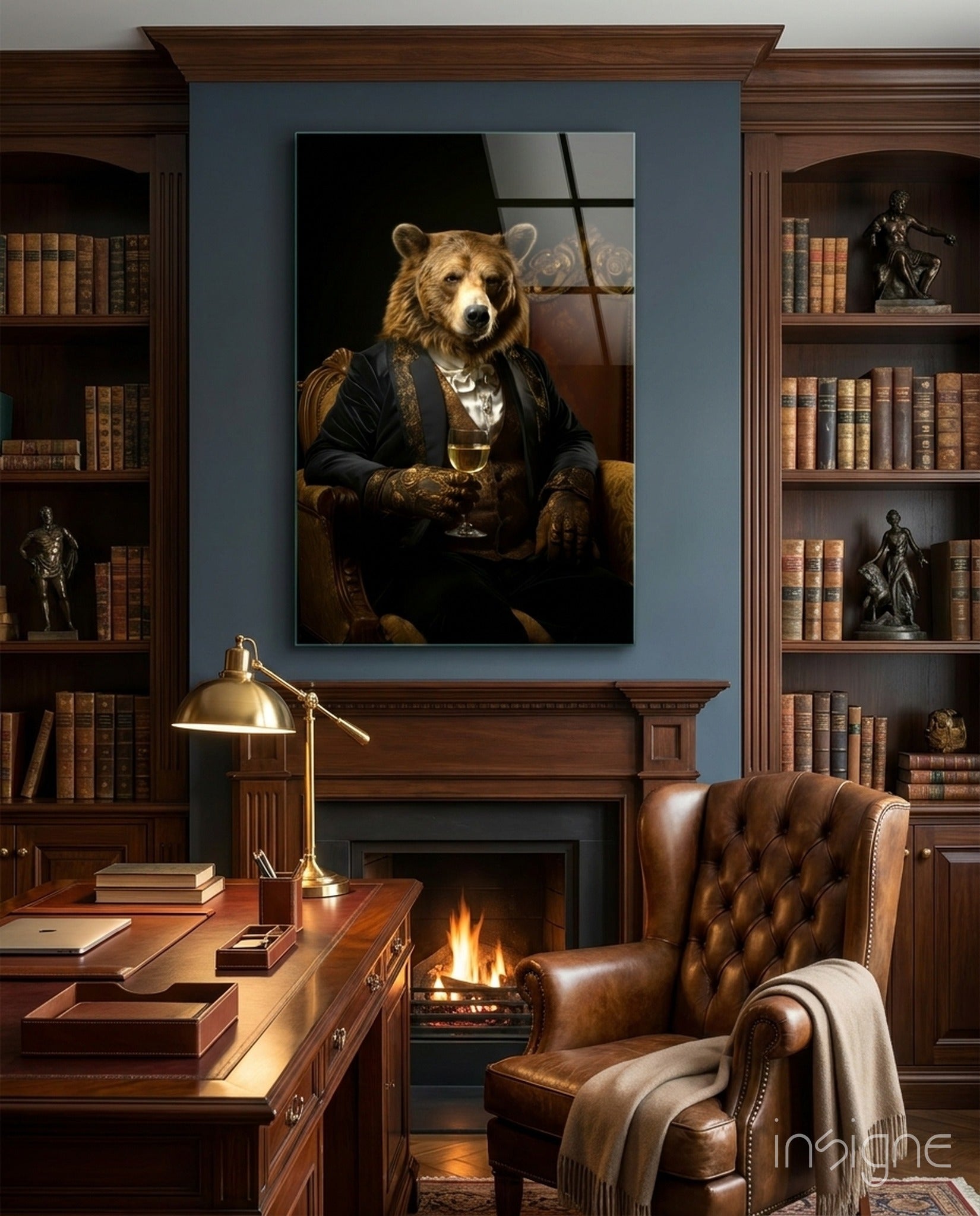 Gentleman bear portrait glass wall art