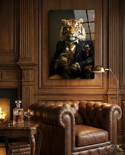 Gentleman Tiger glass wall art vintage portrait