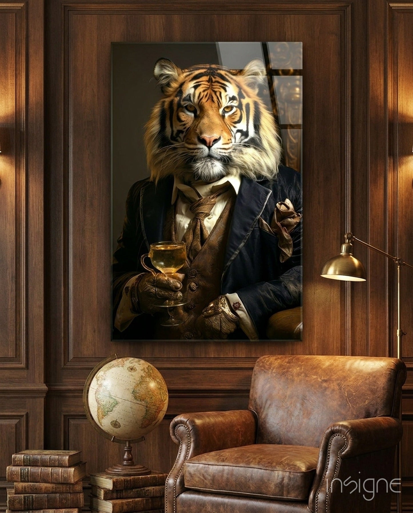 Aristocrat tiger gold goblet glass wall art