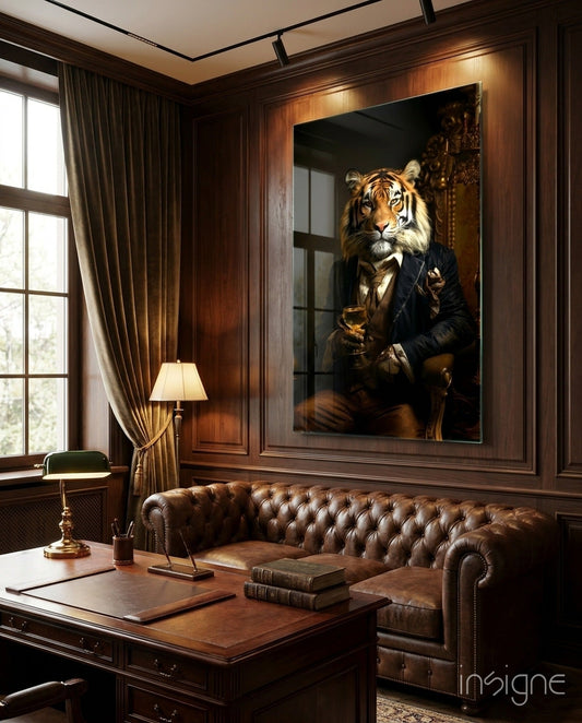 Gentleman dapper tiger glass wall art