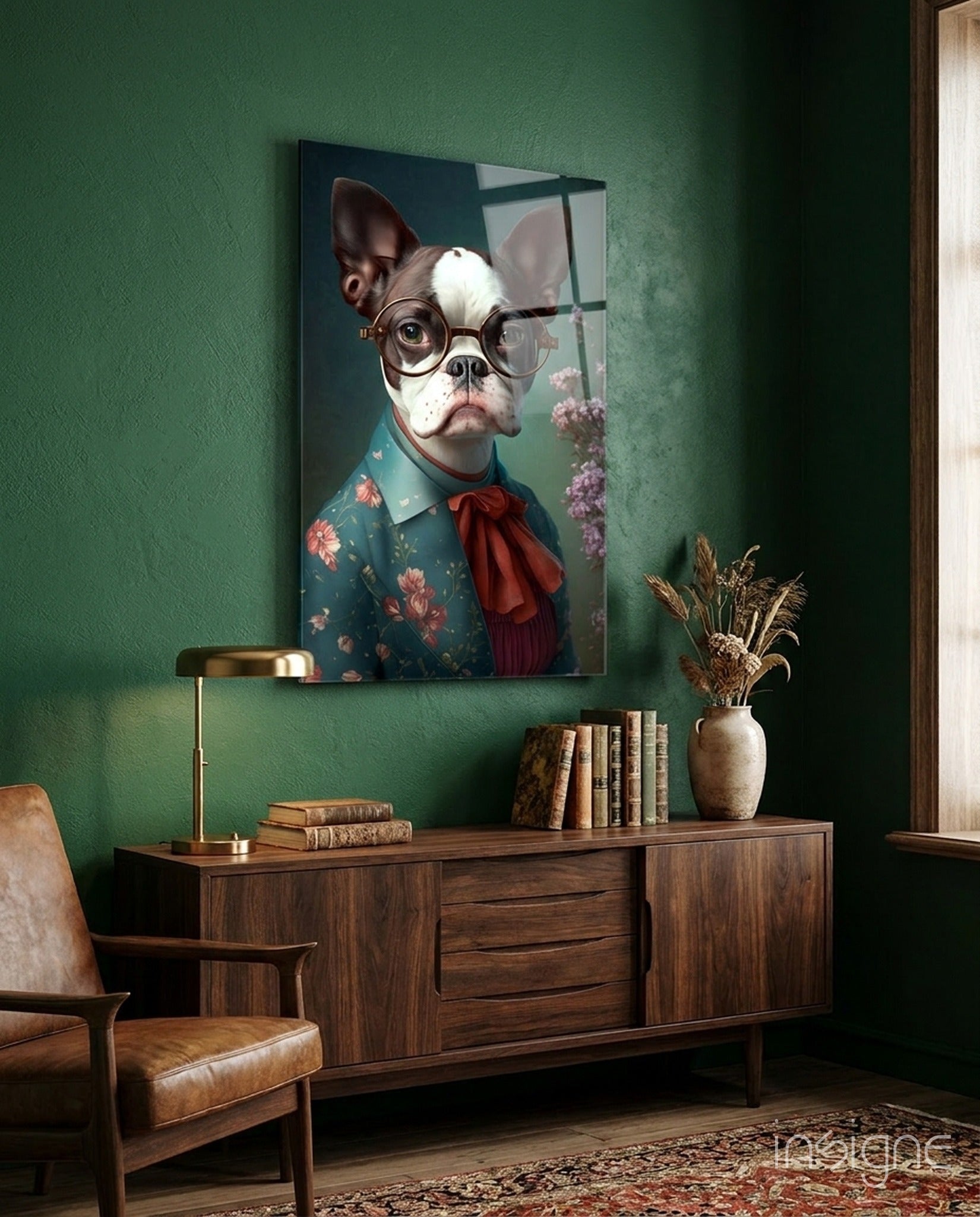 Dog Vogue fashion Boston terrier glass wall art