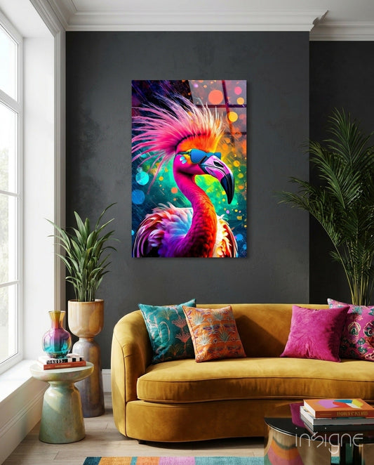 Rockamingo neon flamingo glass wall art
