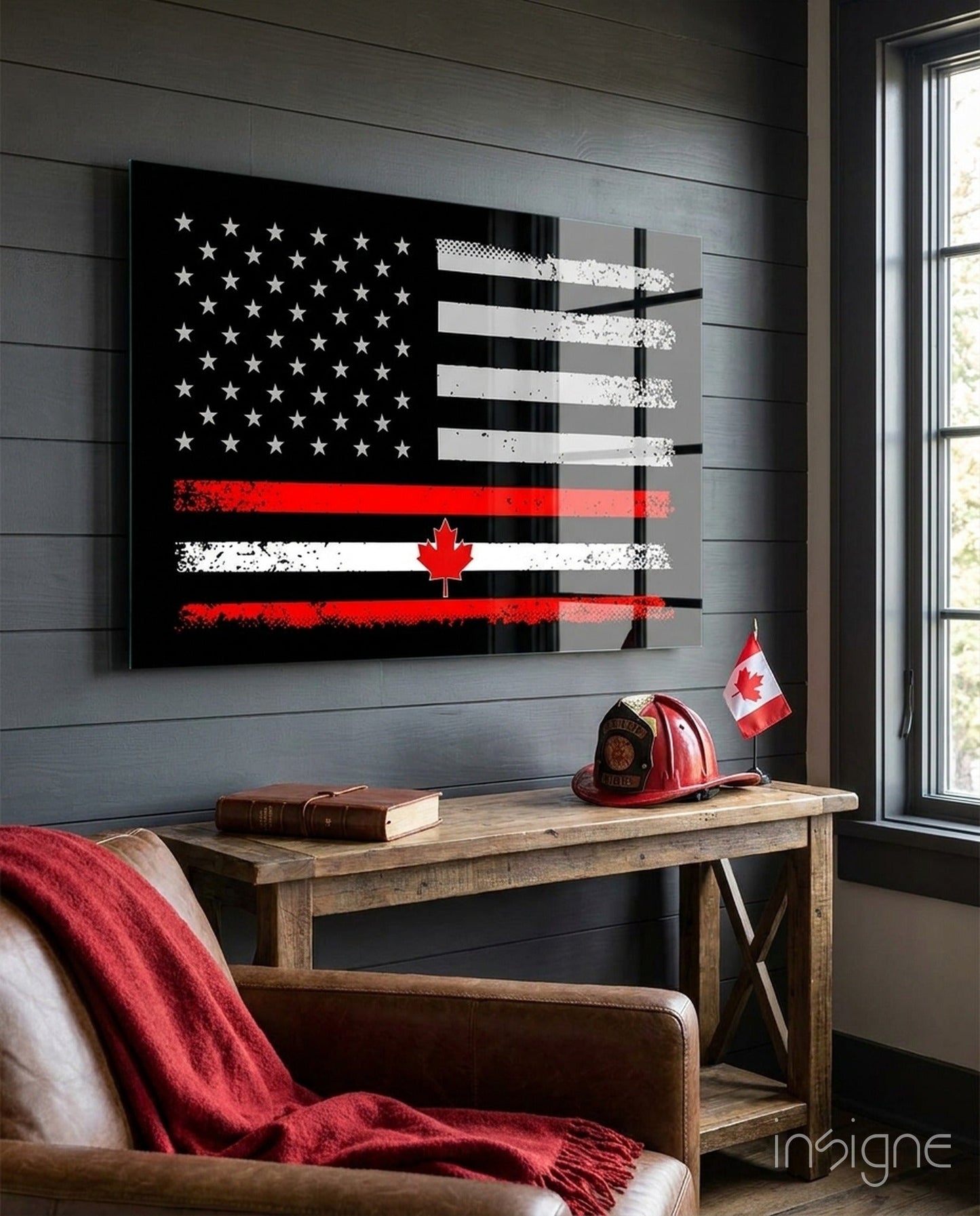 USA Canada fused flag glass wall art