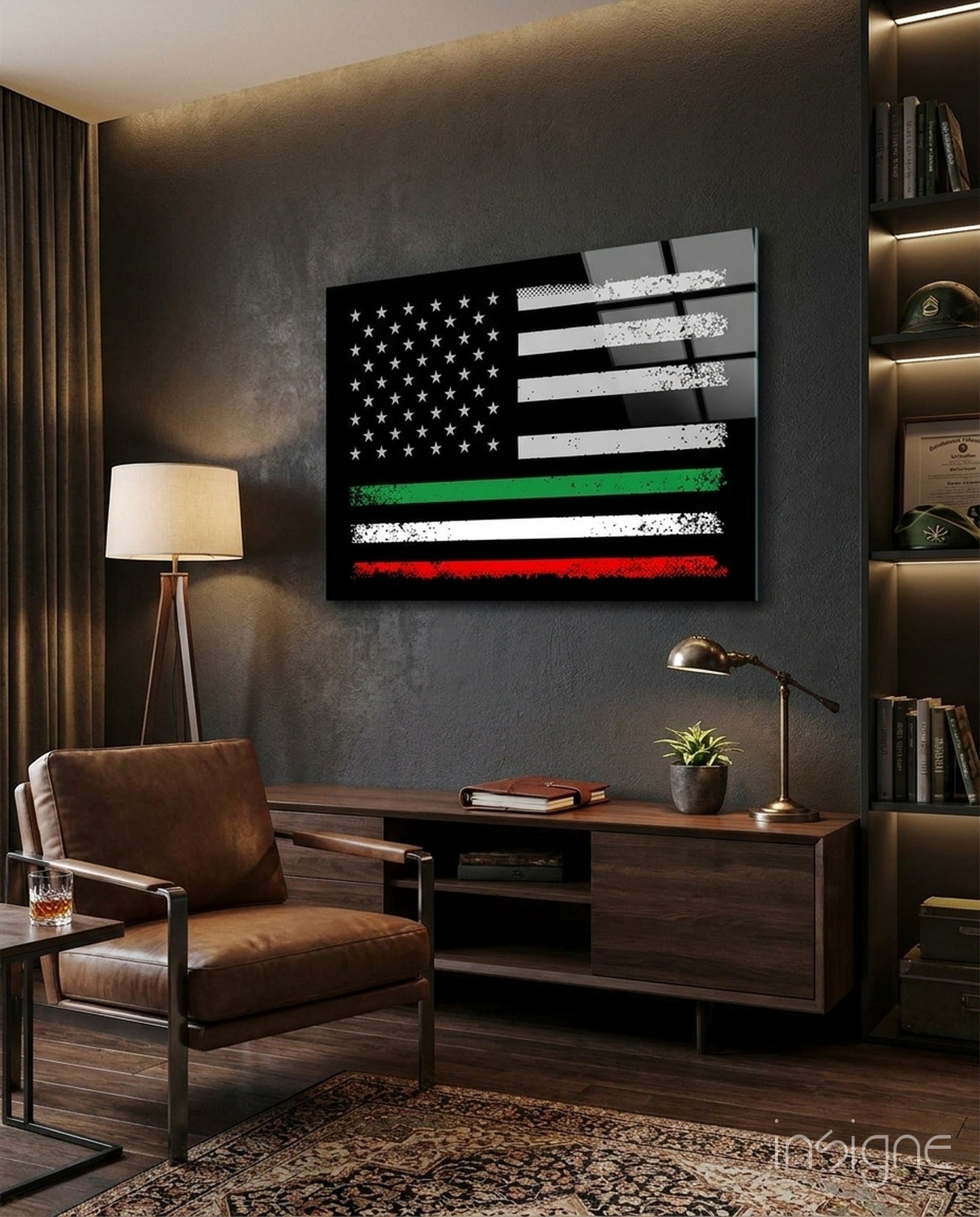 USA-Italia fusion flag tempered glass wall art on a wall