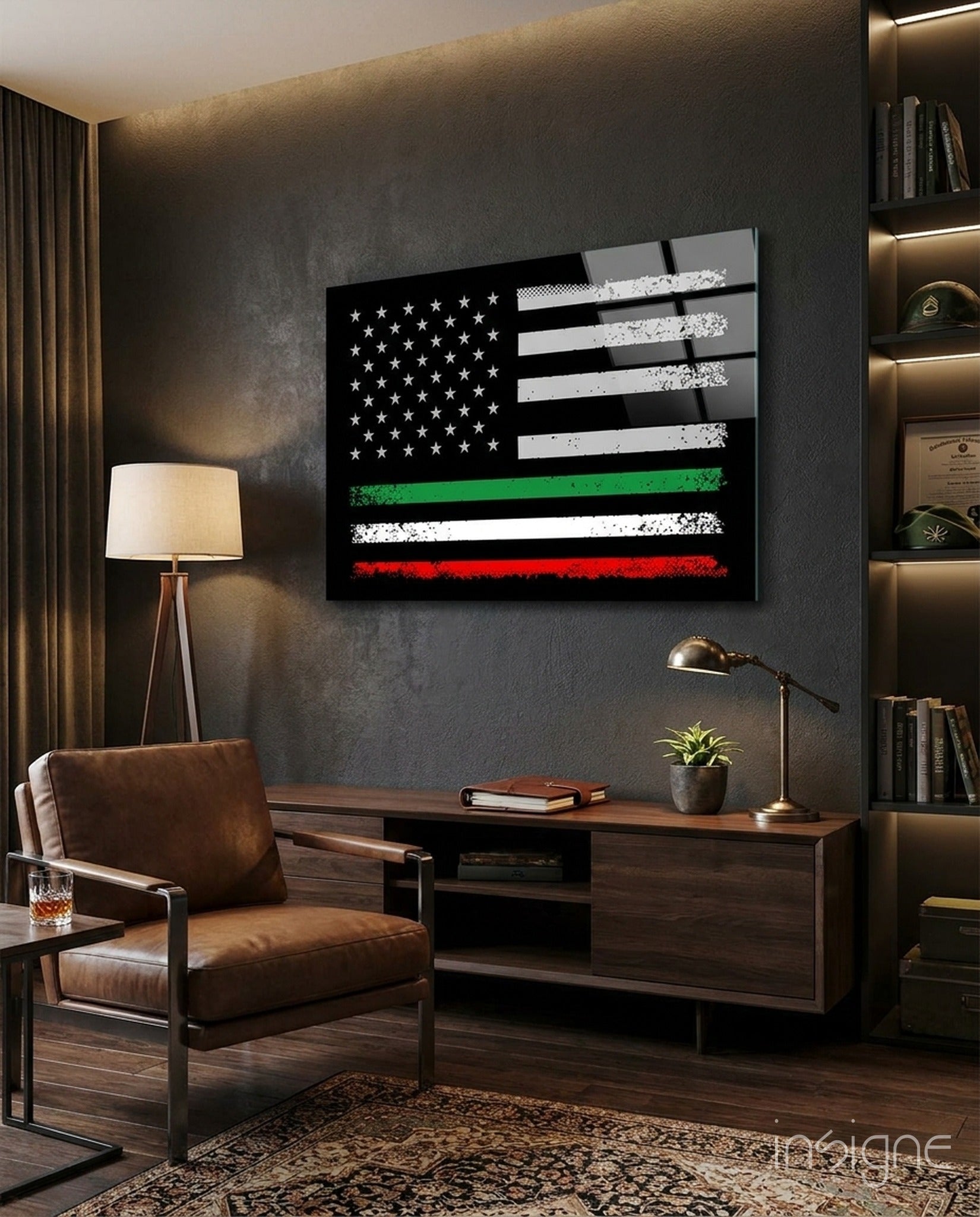 USA-Italia fusion flag tempered glass wall art on a wall