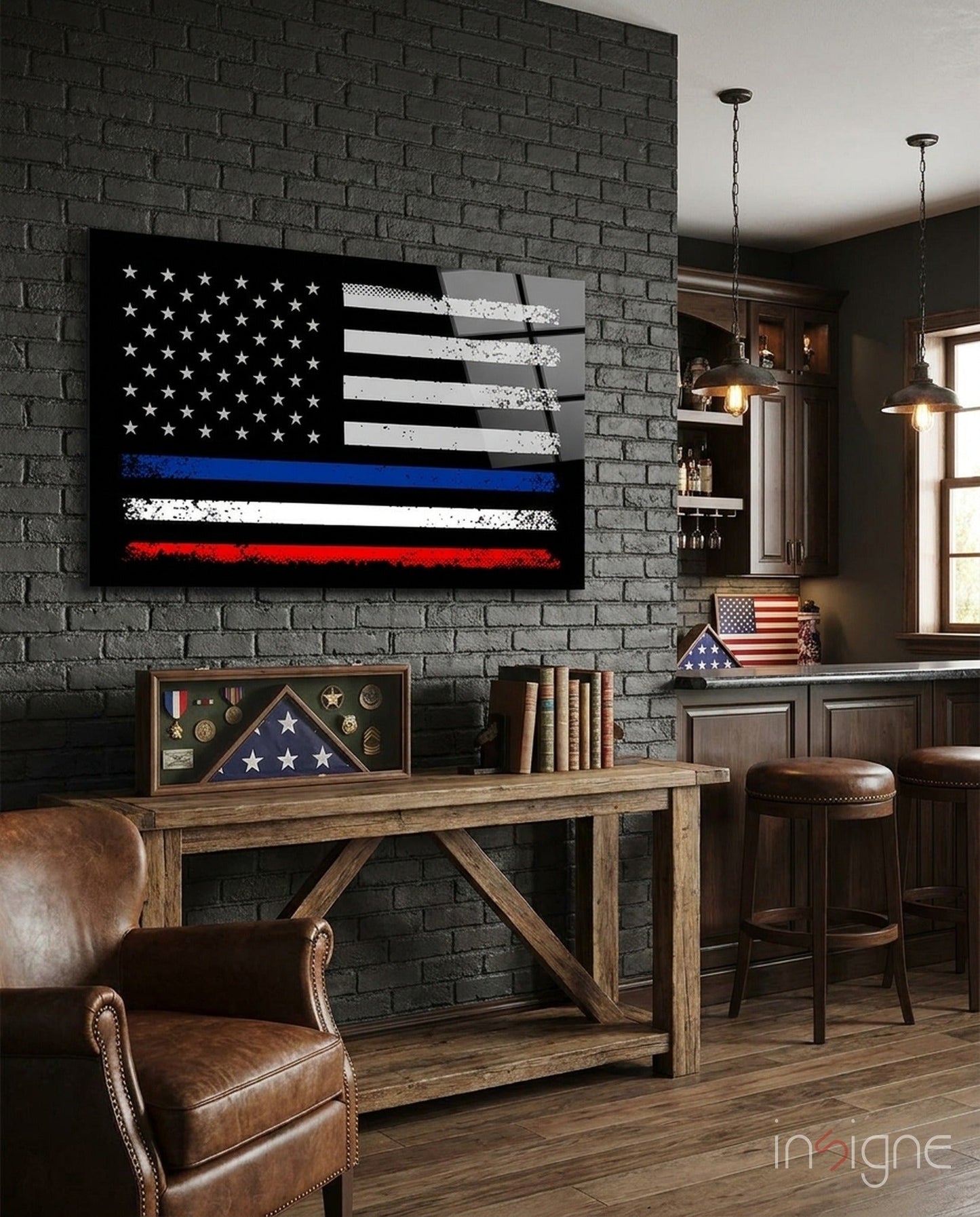 USA France fused flag glass wall art