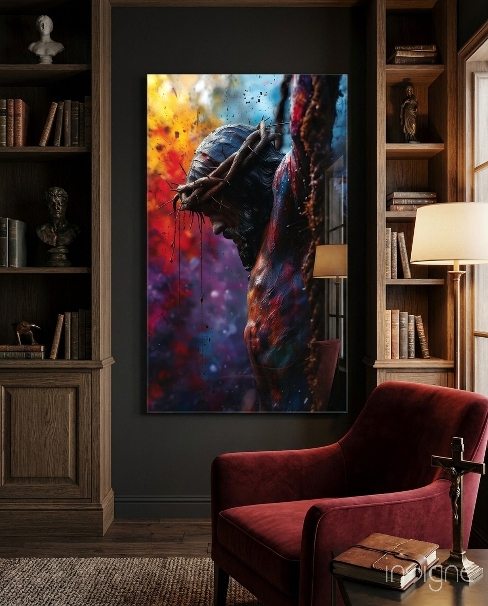 Crown of thorns pop art cross glass wall art with polished finish