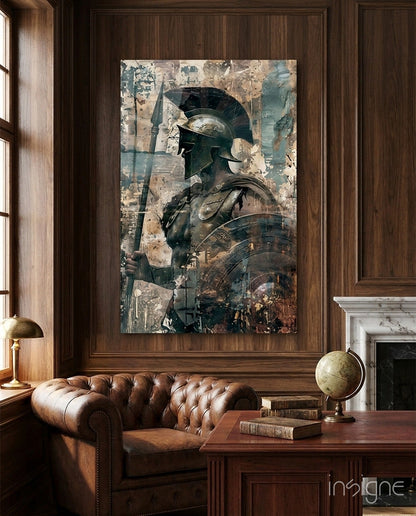Gladiator glass wall art among ruins