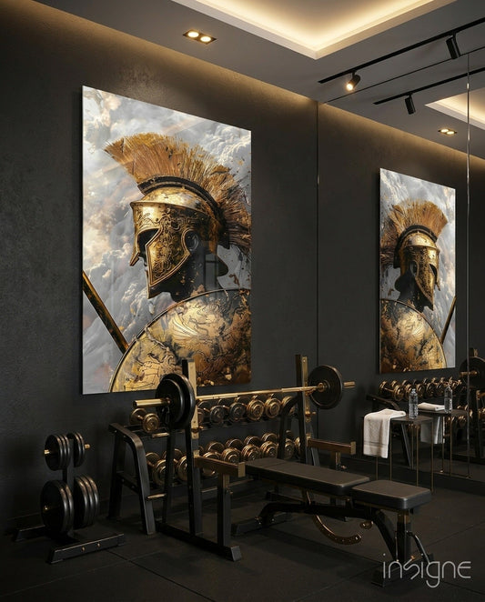 Gold shadow gladiator glass wall art