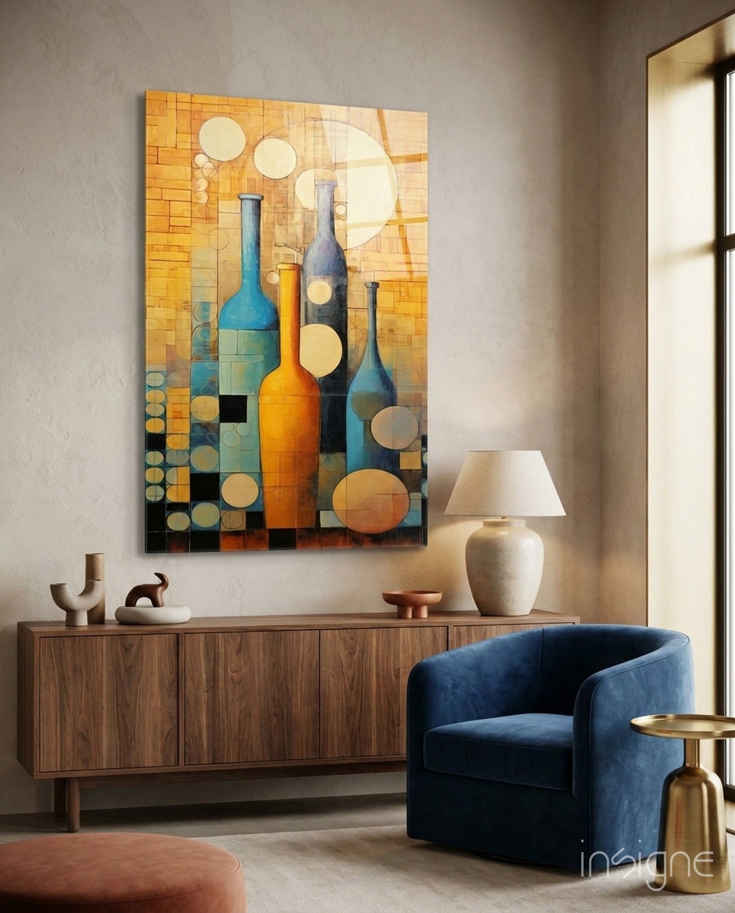 Bottles cubist glass wall art