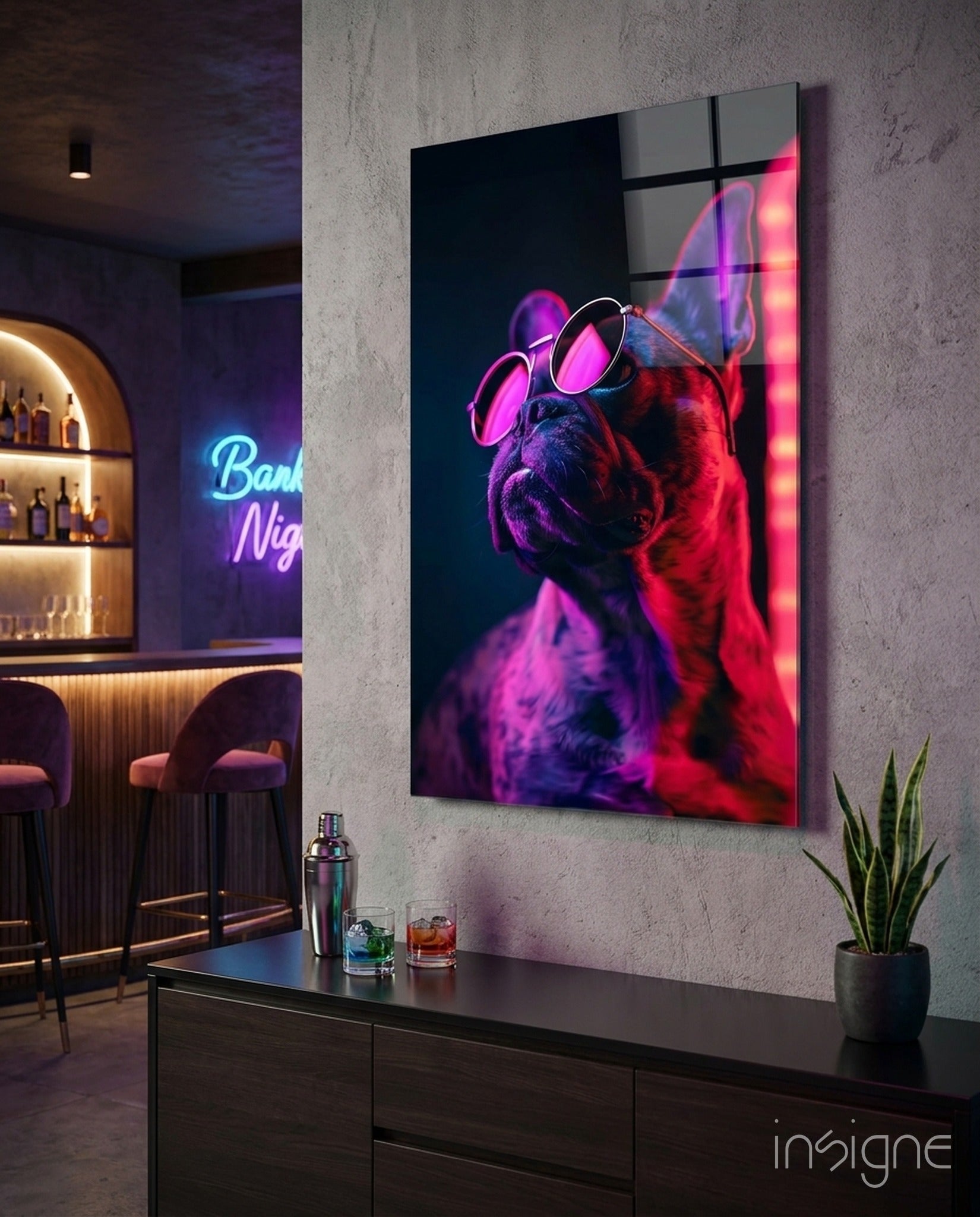 Dog with glasses glass wall art