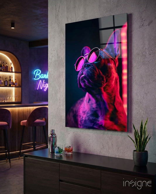 Dog with glasses glass wall art