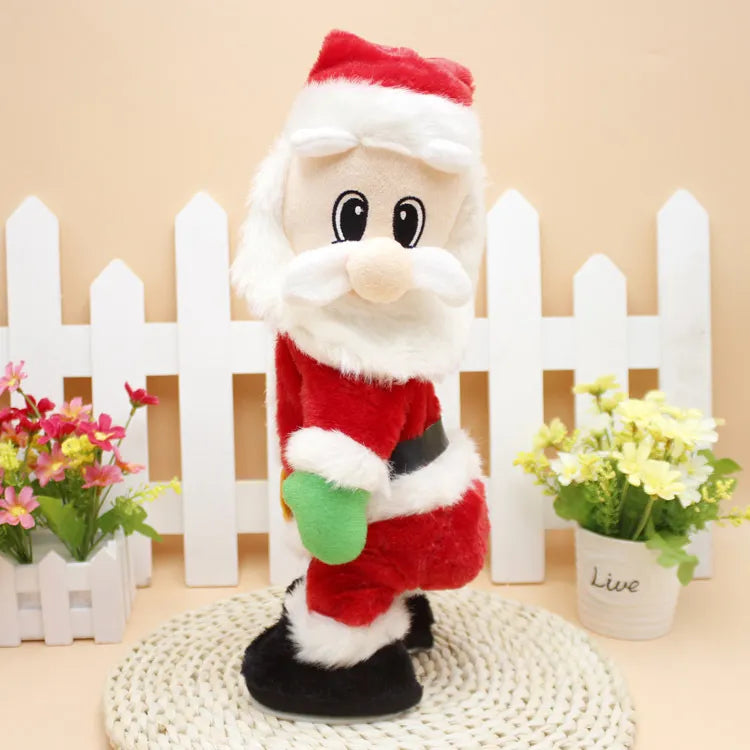 Dancing Santa toy with red plush suit shaking hips with music for kids entertainment