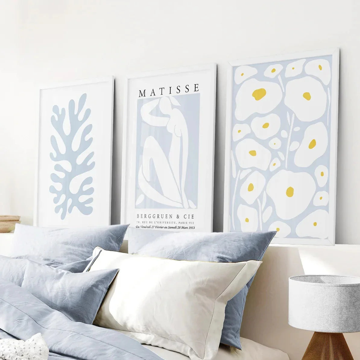Pastel blue modern abstract cutout wall art set of 3