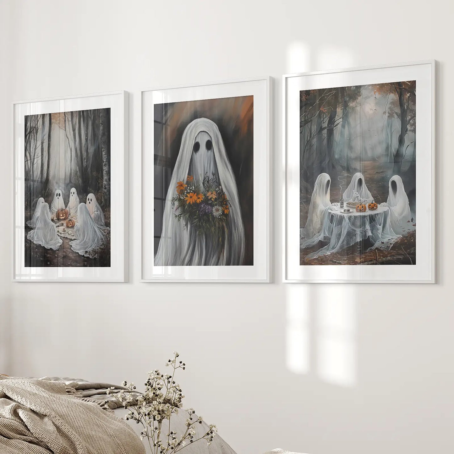 Moody Halloween Ghosts Wall Art Set of 3 Prints