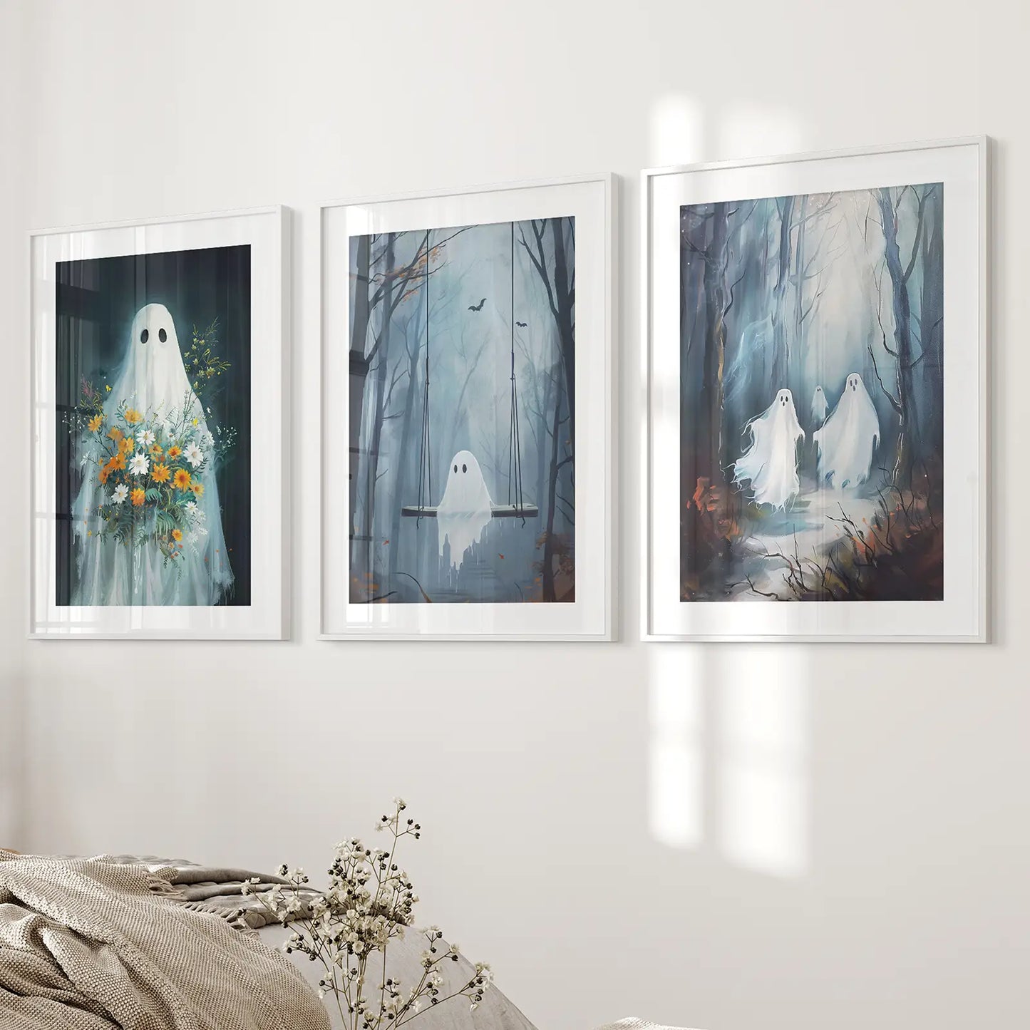 Cute Ghosts Halloween Wall Art Set of 3 Prints