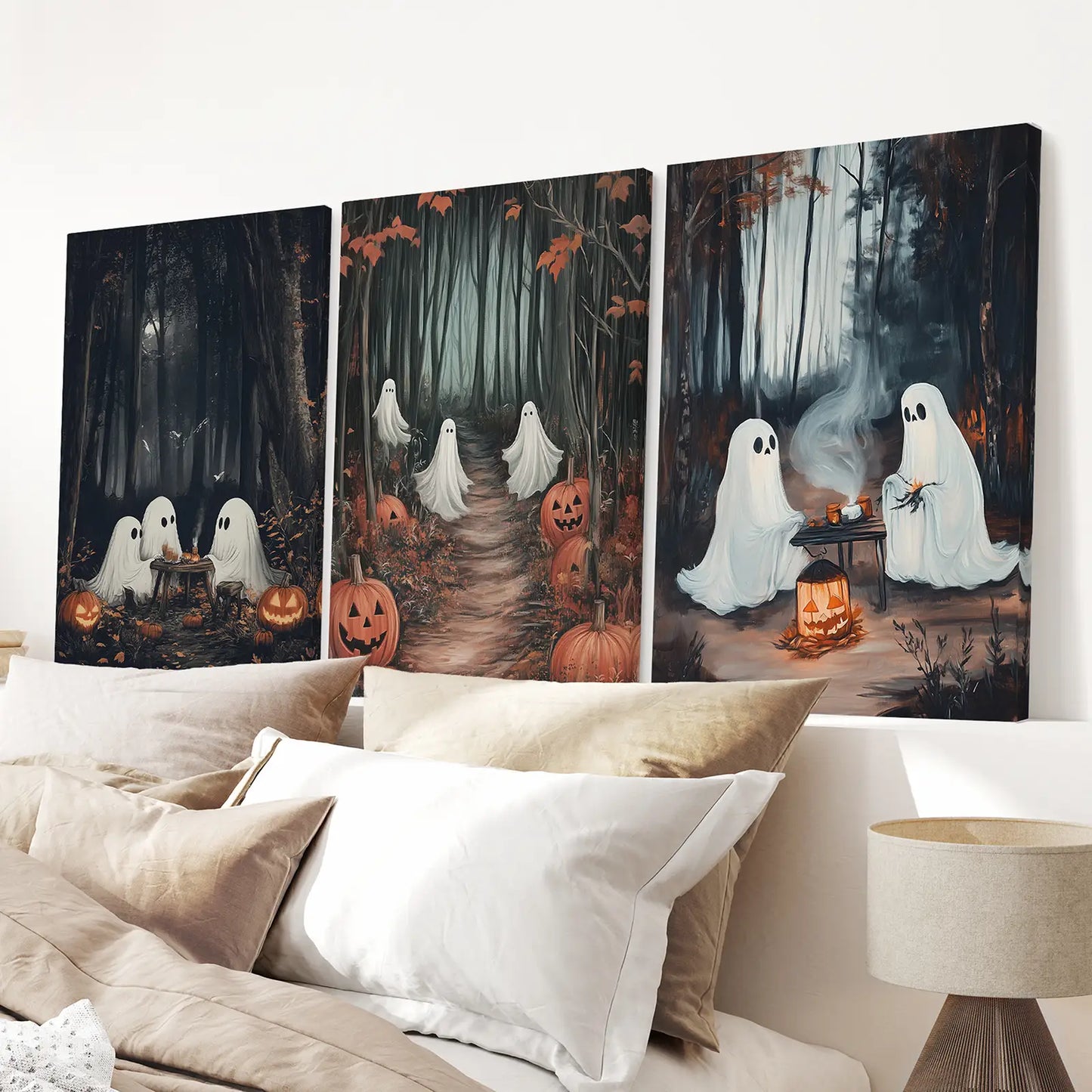 Ghost Couple Fall Forest Wall Art Set of 3 Prints