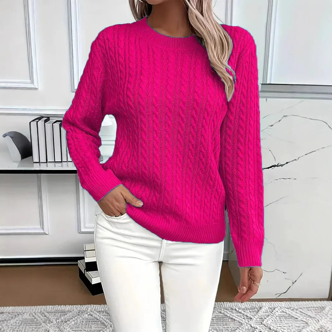 Dark Pink women’s cable-knit pullover sweater in a bold, stylish tone