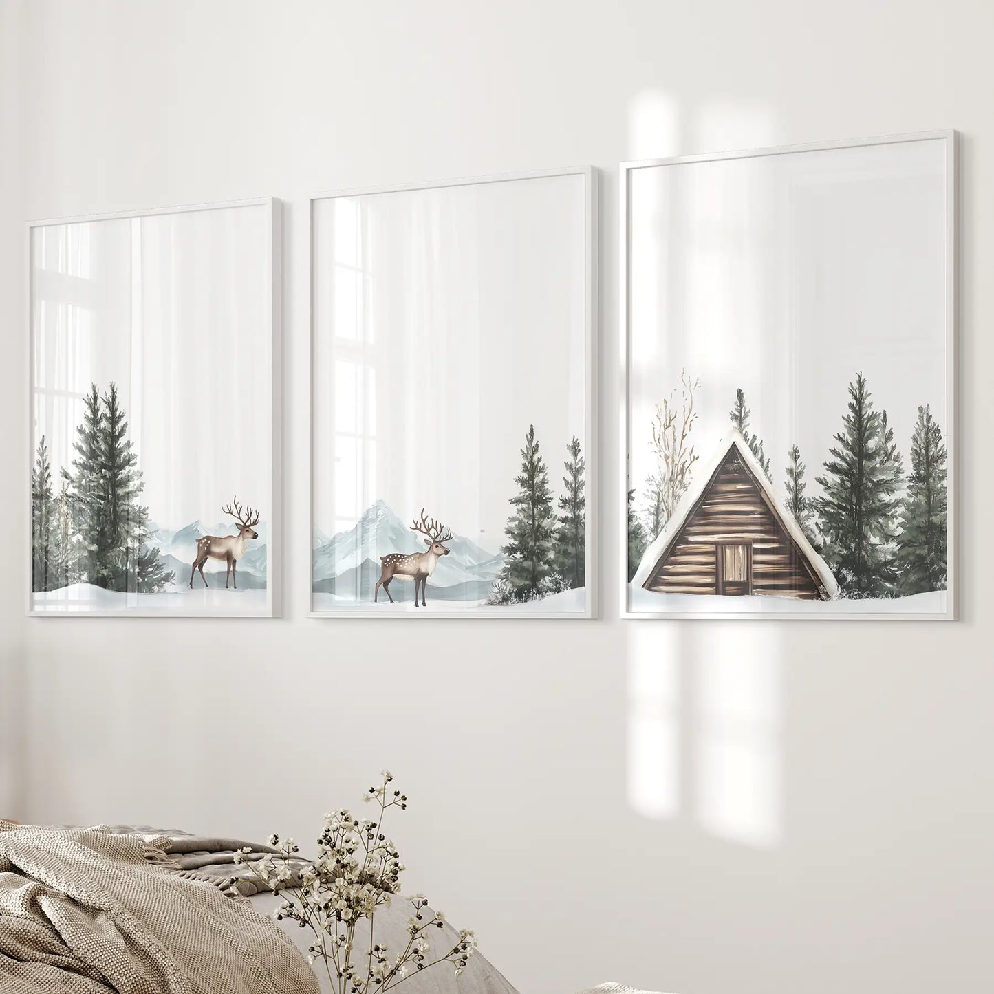 Rustic Cabin Winter Wall Art, Snowy Forest 3 Piece Set