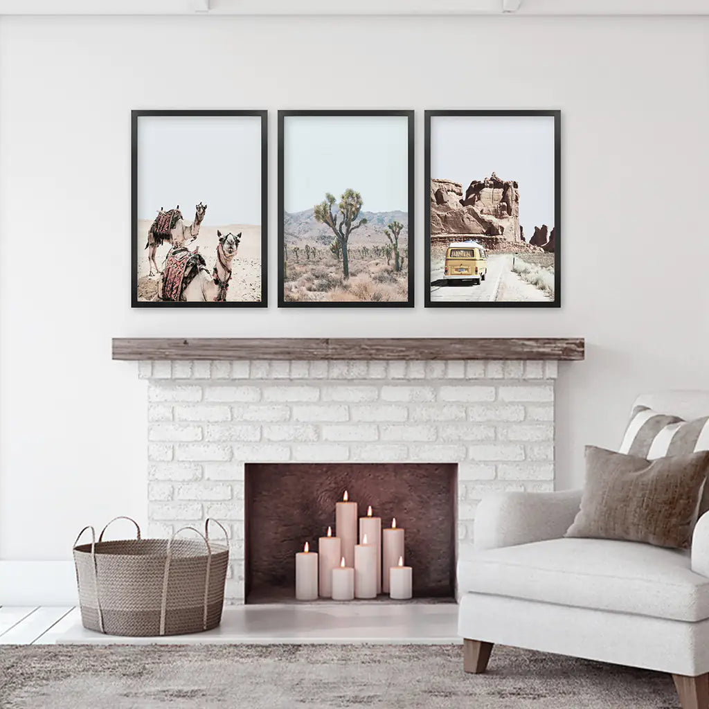 Southwestern Desert Wall Art Set of 3. Joshua Tree, Van