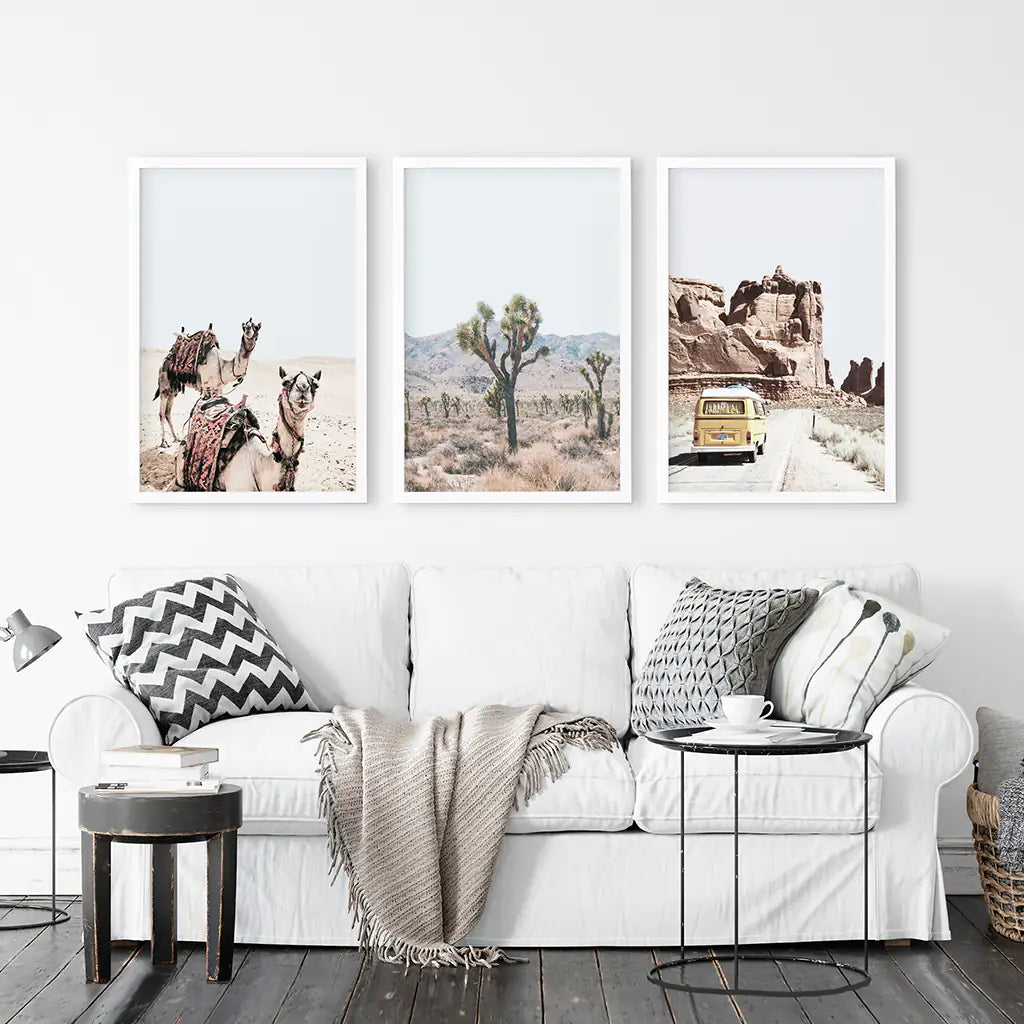 Southwestern Desert Wall Art Set of 3. Joshua Tree, Van