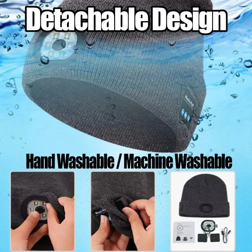 Detachable LED and bluetooth modules for washing bluetooth beanie
