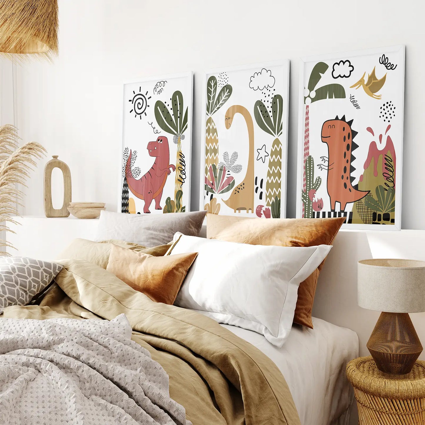 Cute Dinosaur Wall Art Set of 3 Boys Nursery Prints