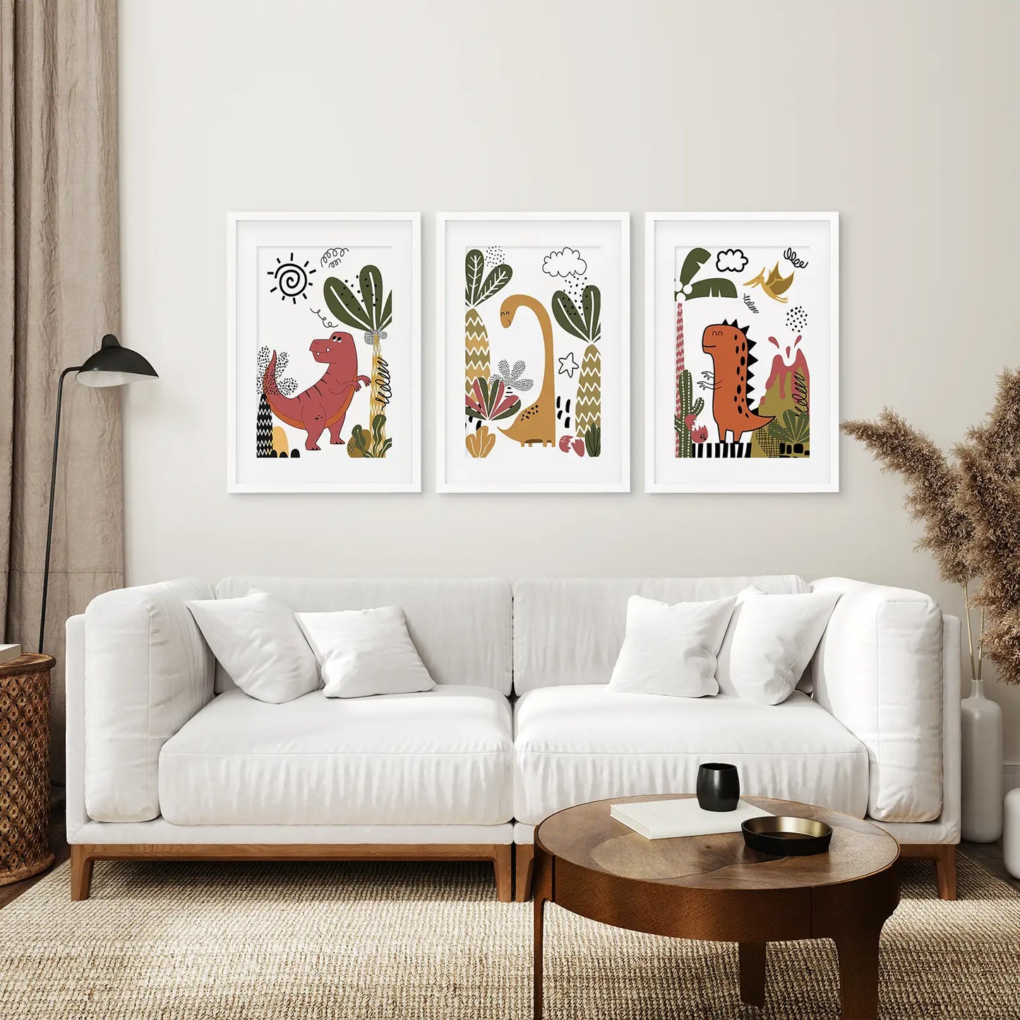 Cute Dinosaur Wall Art Set of 3 Boys Nursery Prints