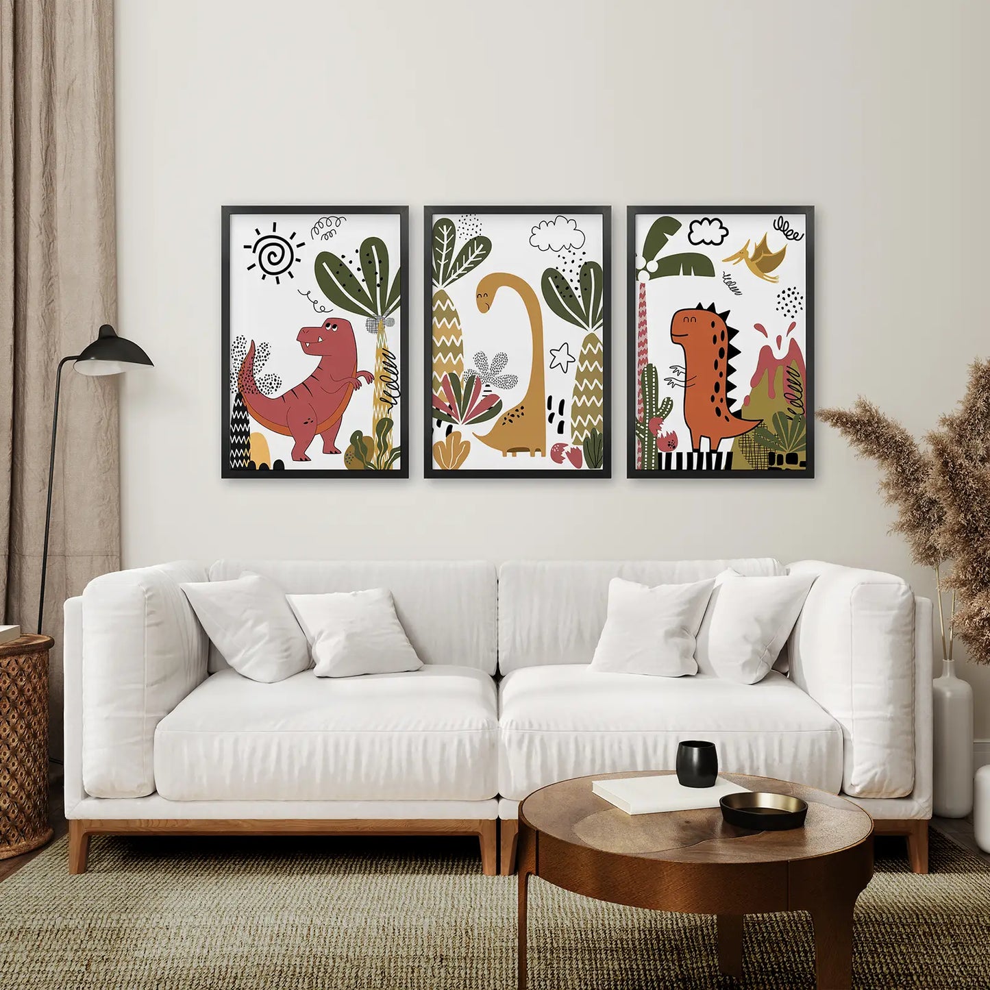 Cute Dinosaur Wall Art Set of 3 Boys Nursery Prints