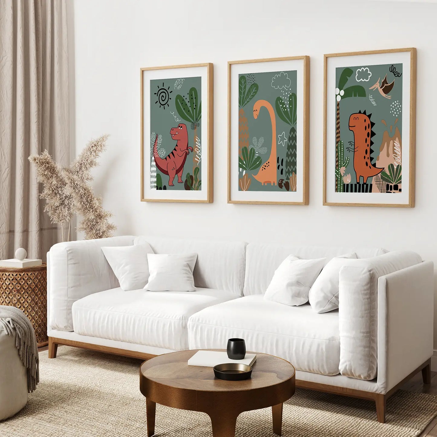 Green Dinosaur Nursery Wall Art Set of 3 Prints