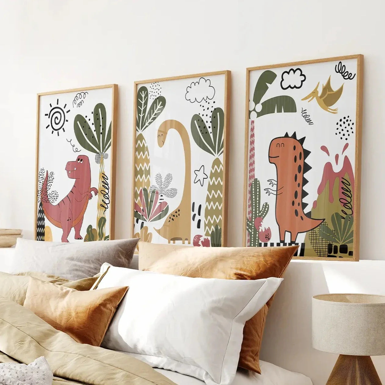 Cute dinosaur wall art set of 3 boys nursery prints