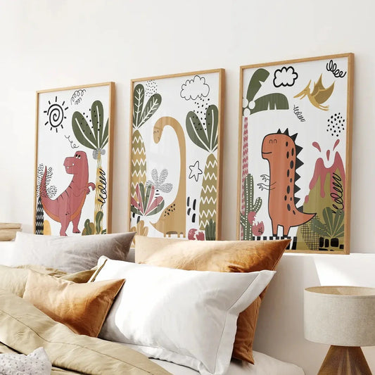 Cute dinosaur wall art set of 3 boys nursery prints