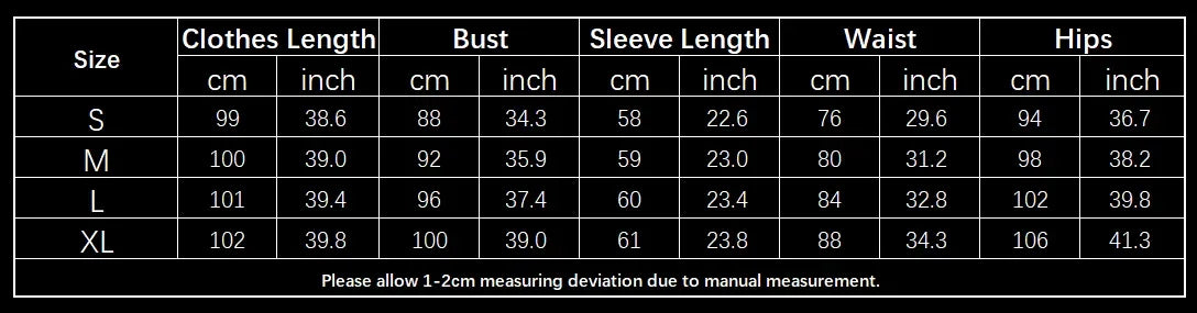 Double breasted blazer dress size chart showing measurements for S M L XL in cm and inches